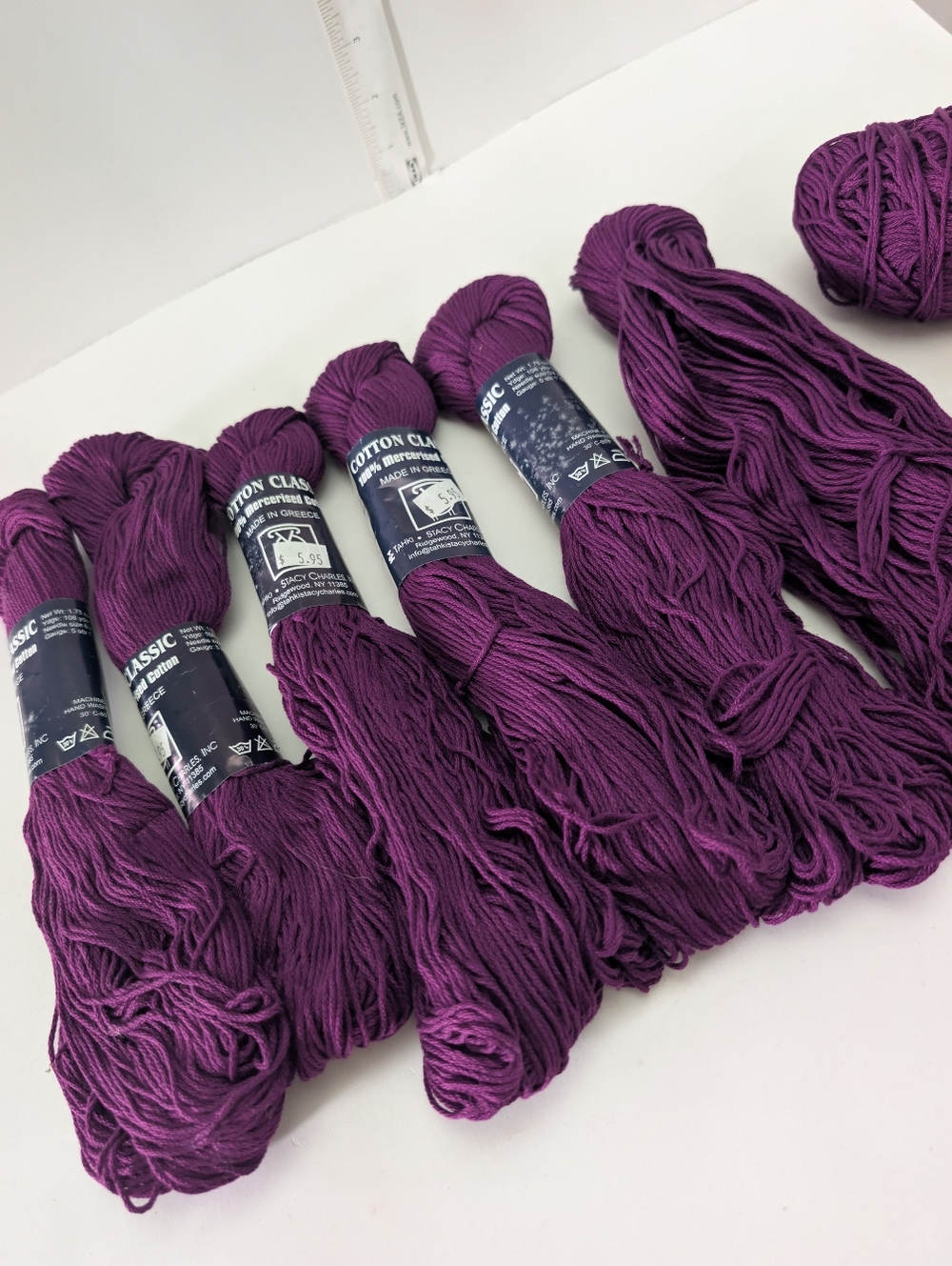 Lot Of 7 Skeins Classic Cotton Yarn - Rare Color Purple 3913 Stacy Charles